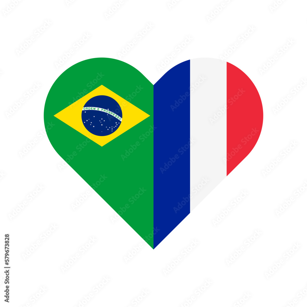unity concept. heart shape icon of brazil and france flags. vector illustration isolated on white background