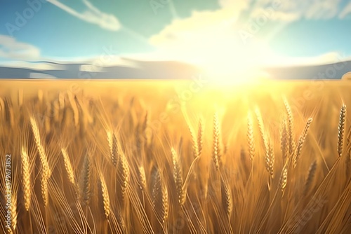 Golden wheat field and sunny day. Generative Ai