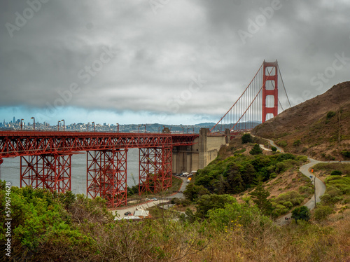 San Francisco Golden Gate Bridge at the state of California embedded in fog