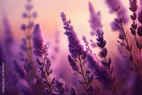 Fotografia a bunch of purple flowers that are in the grass, generative AI