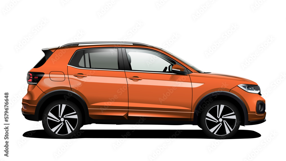 Realistic vector orange SUV car in side view 