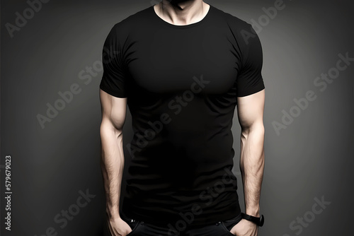 Male is wearing modern blank shirt. Generative ai design.
