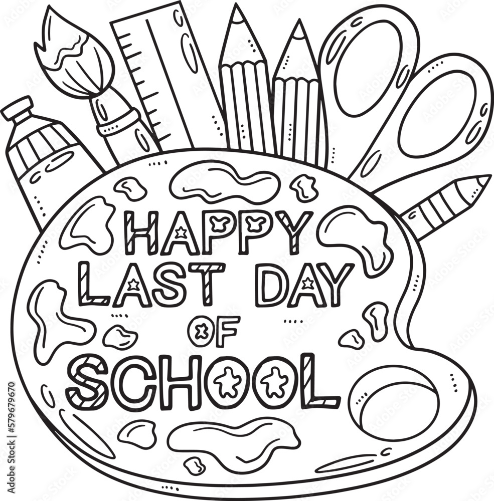 Happy Last Day of School Isolated Coloring Page 