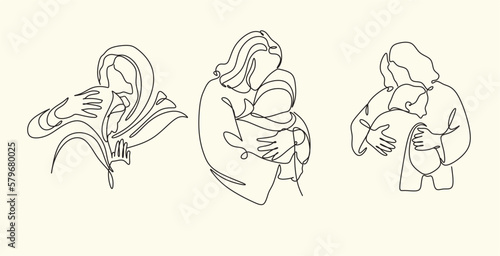 Continuous line drawing of Jesus Christ , linear style and Hand drawn Bible Christian scene of son of God with people and kids. Easter illustration