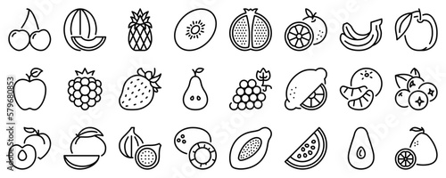 Line icons about fruit on transparent background with editable stroke.
