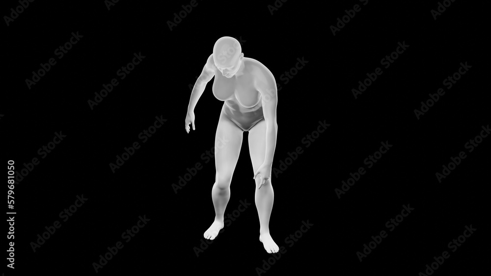 Beautiful athletic young woman posing isolated on black - 3d illustration, rendering. Front view Beautiful athletic young woman posing isolated on black - 3d illustration, rendering. Front view