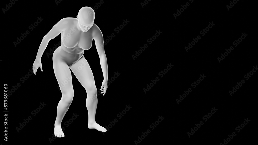 Beautiful athletic young woman posing isolated on black - 3d illustration (rendering). Front view Beautiful athletic young woman posing isolated on black - 3d illustration (rendering). Front view