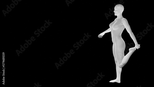 Beautiful athletic young woman posing isolated on black - 3d illustration, rendering. Side view