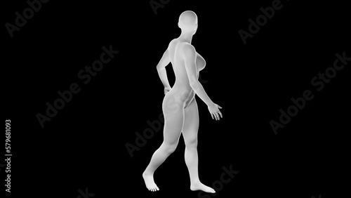 Beautiful athletic young woman posing isolated on black - 3d illustration, rendering. Viewed from back
