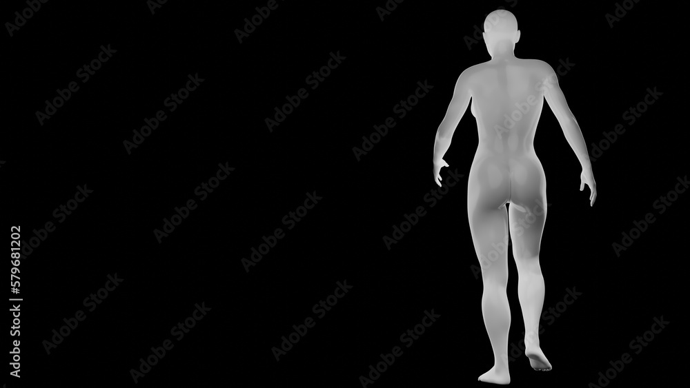 Beautiful athletic young woman posing isolated on black - 3d illustration, rendering. Viewed from back Beautiful athletic young woman posing isolated on black - 3d illustration, rendering. Viewed from back