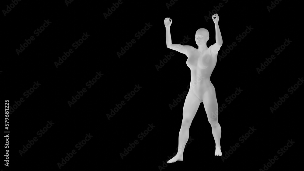 Beautiful athletic young woman posing isolated on black - 3d illustration, rendering. Front view Beautiful athletic young woman posing isolated on black - 3d illustration, rendering. Front view