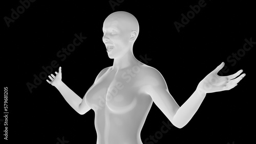 Beautiful athletic young woman posing isolated on black - 3d illustration, rendering. Side view photo