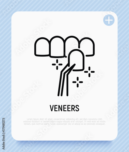 Veneers thin line icon. Dental reconstruction. Dentistry, stomatology. Vector illustration.