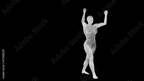 Beautiful athletic young woman posing isolated on black - 3d illustration, rendering. Front view photo
