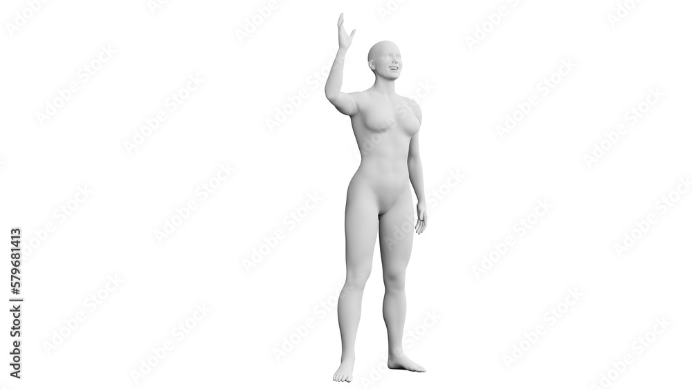 Beautiful athletic young woman posing isolated on black - 3d illustration, rendering. Side view