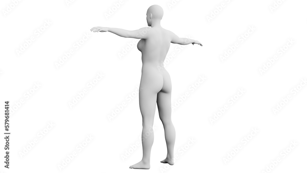 Beautiful athletic young woman posing isolated on black - 3d illustration, rendering. Viewed from back Beautiful athletic young woman posing isolated on black - 3d illustration, rendering. Viewed from back
