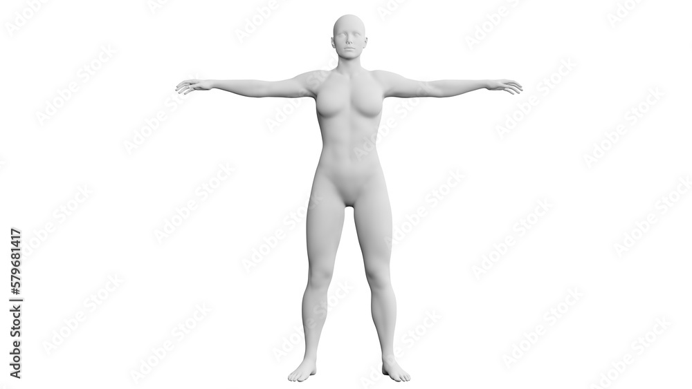 Beautiful athletic young woman posing isolated on black - 3d illustration, rendering. Front view Beautiful athletic young woman posing isolated on black - 3d illustration, rendering. Front view