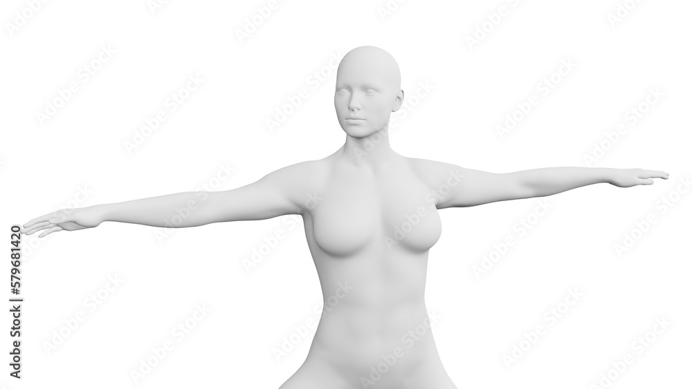 Beautiful athletic young woman posing isolated on black - 3d illustration, rendering. Front view Beautiful athletic young woman posing isolated on black - 3d illustration, rendering. Front view