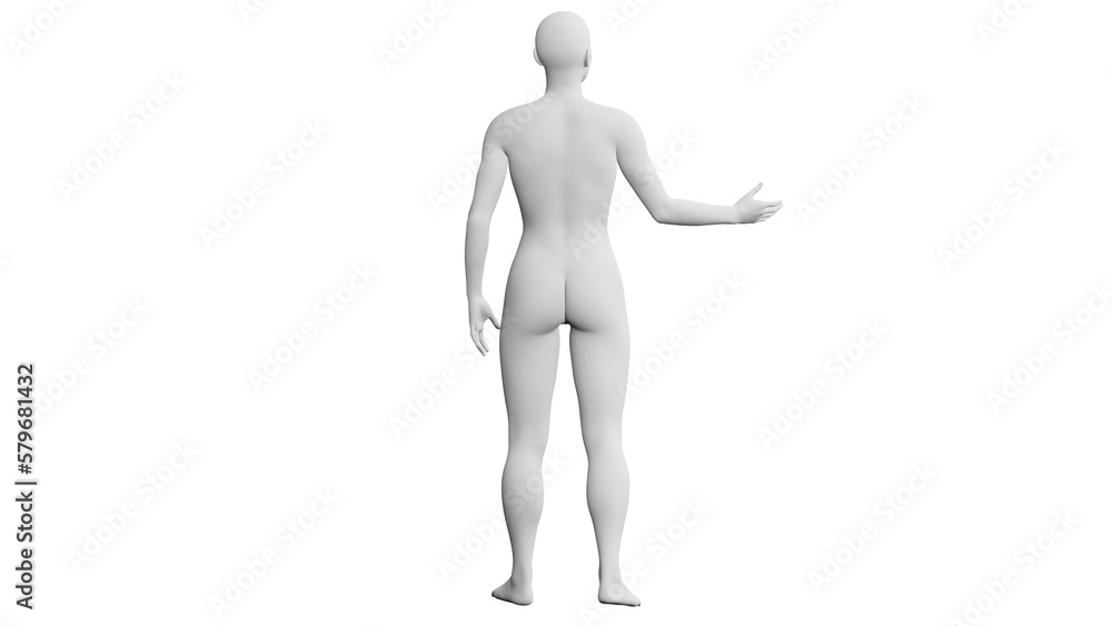 Beautiful athletic young woman posing isolated on black - 3d illustration, rendering. Viewed from back Beautiful athletic young woman posing isolated on black - 3d illustration, rendering. Viewed from back