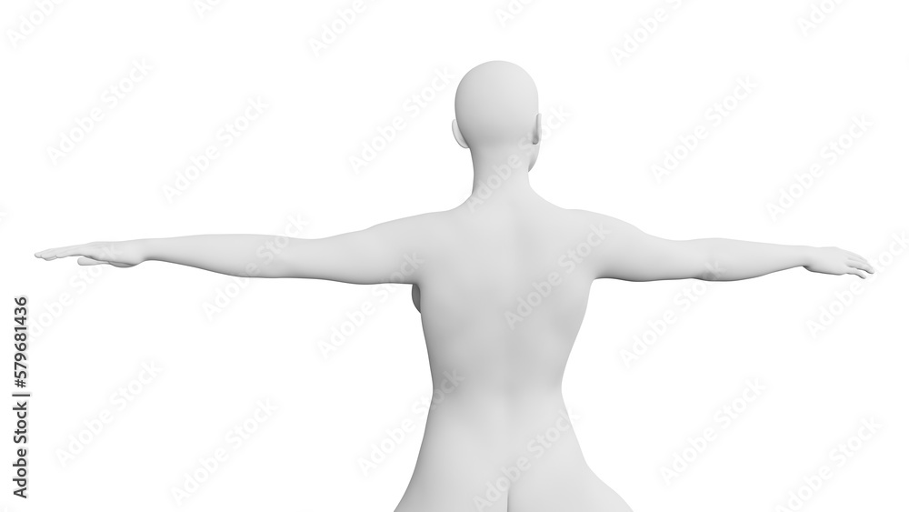 Beautiful athletic young woman posing isolated on black - 3d illustration, rendering. Viewed from back Beautiful athletic young woman posing isolated on black - 3d illustration, rendering. Viewed from back