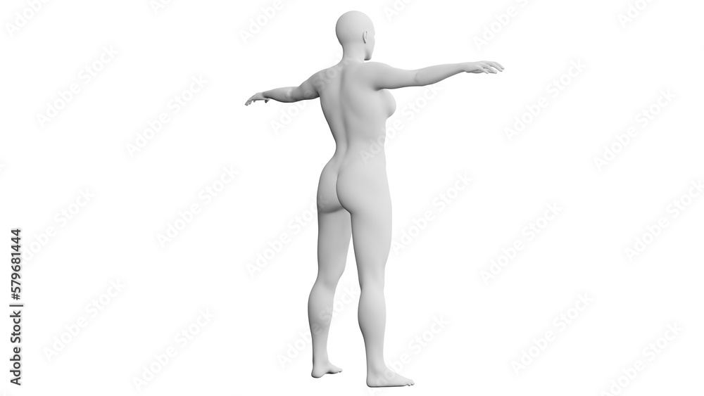 Beautiful athletic young woman posing isolated on black - 3d illustration, rendering. Viewed from back Beautiful athletic young woman posing isolated on black - 3d illustration, rendering. Viewed from back