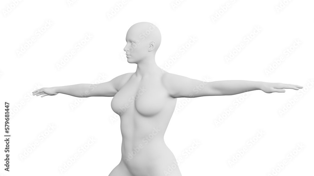 Beautiful athletic young woman posing isolated on black - 3d illustration, rendering. Front view Beautiful athletic young woman posing isolated on black - 3d illustration, rendering. Front view