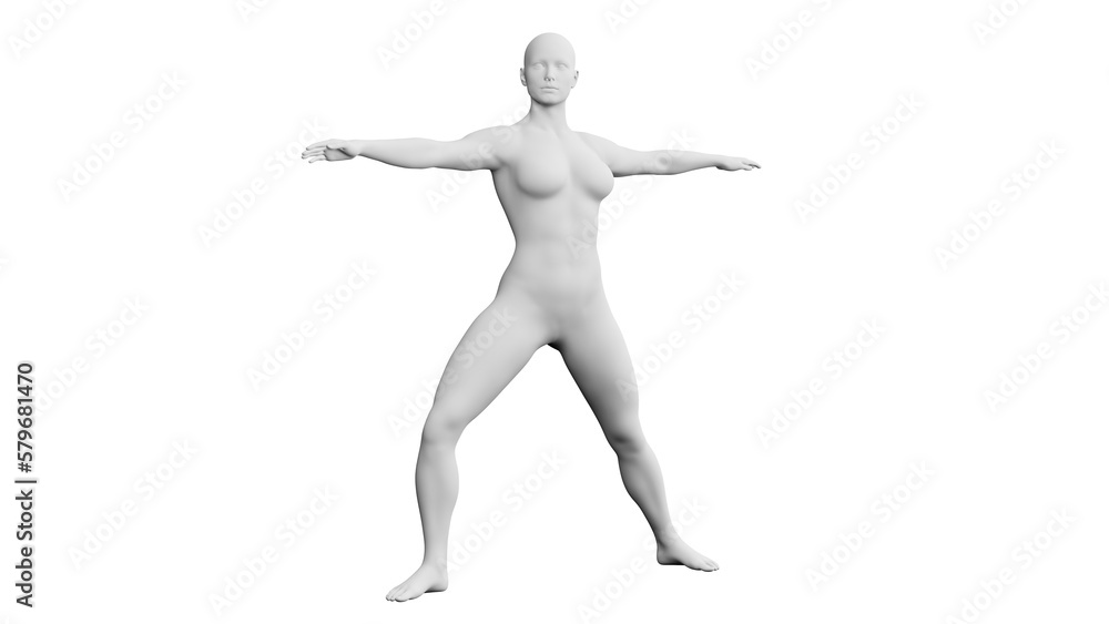 Beautiful athletic young woman posing isolated on black - 3d illustration, rendering. Front view Beautiful athletic young woman posing isolated on black - 3d illustration, rendering. Front view