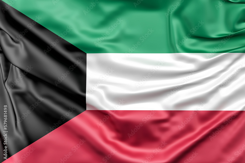 Fototapeta premium Ruffled Flag of Kuwait. 3D Rendering