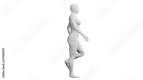 Beautiful athletic young woman posing isolated on black - 3d illustration  rendering. Side view