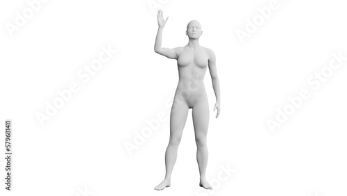 Beautiful athletic young woman posing isolated on black - 3d illustration  rendering. Front view