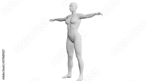 Beautiful athletic young woman posing isolated on black - 3d illustration, rendering. Side view