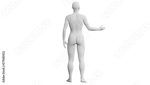 Beautiful athletic young woman posing isolated on black - 3d illustration  rendering. Viewed from back