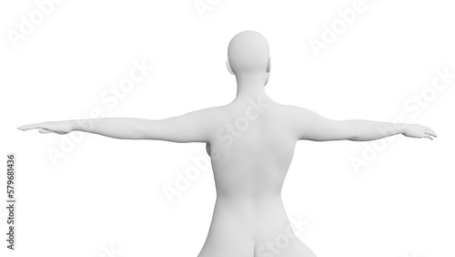 Beautiful athletic young woman posing isolated on black - 3d illustration  rendering. Viewed from back