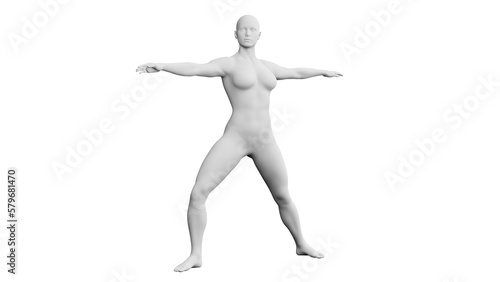 Beautiful athletic young woman posing isolated on black - 3d illustration  rendering. Front view