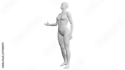 Beautiful athletic young woman posing isolated on black - 3d illustration  rendering. Side view