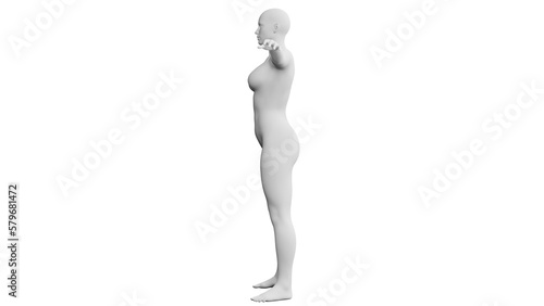 Beautiful athletic young woman posing isolated on black - 3d illustration  rendering. Side view