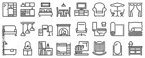 Line icons about furniture on transparent background with editable stroke.
