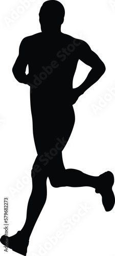 male runner athlete run marathon black silhouette on white background, vector illustration, summer sports games.