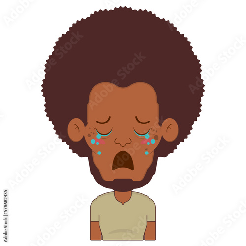 afro man crying and scared face cartoon cute 