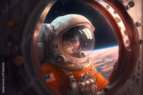 Astronauts, astronaut, machine, washing, laundry, camera, equipment, technology, generative ai