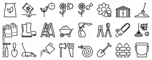 Canvas-taulu Line icons about gardening on transparent background with editable stroke