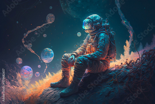 Astronauts, astronaut, vector, moon, space, night, christmas, illustration, generative ai 