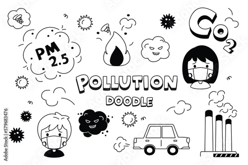 Air pollution problem in hand drawing styles. Doodle air pollution.