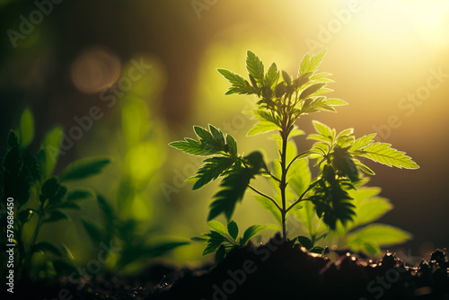An image of plant growing in the ground. Generative AI.