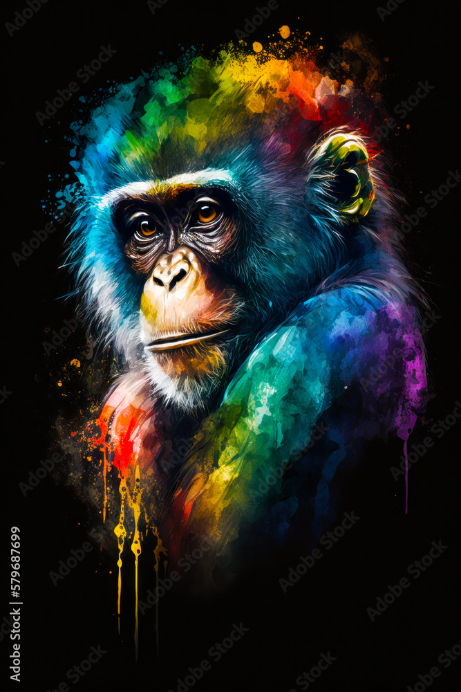 Image of monkey on black background. Generative AI.