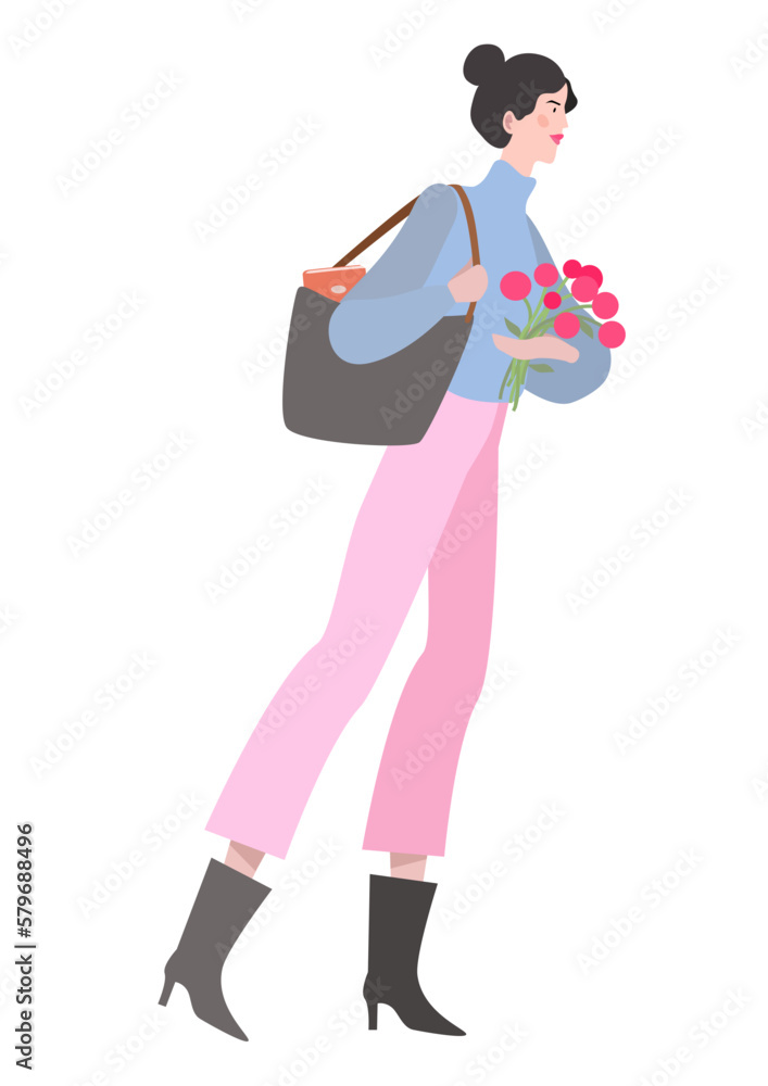 person with a bouquet of flowers, woman with the flowers person with a bouquet of flowers, woman with the flowers