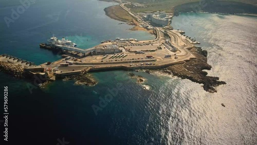 Aerial Drone shot towards Cirkewwa Gozo ferry Malta photo