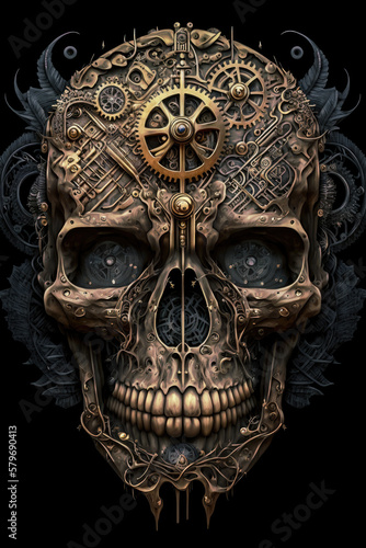 Gothic Steam Skull with Intricate Clockwork Machinery - Steampunk Artwork Skull PNG | AI Generated 
