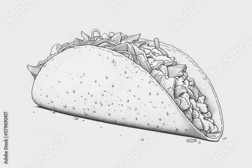 Drawing of a taco. Mexican street food drawing illustration. Generative ai