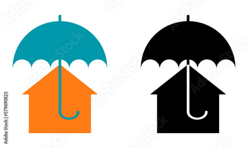Set of color and black and white logos. House under an umbrella